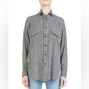 The Kooples Black White Checked Gingham Print Long Sleeve Button Down Shirt L